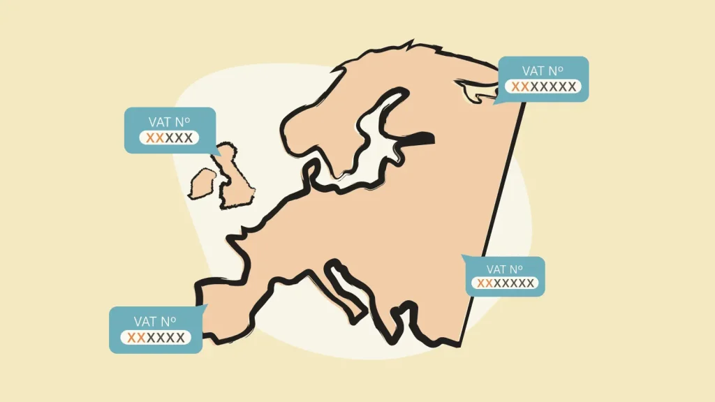 A picture in which vat numbers are mentioned over european union structure